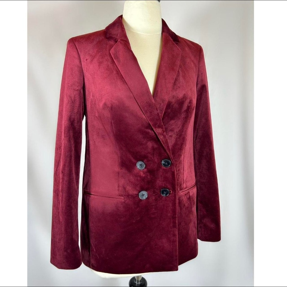 Express burgandy velvet blazer sz small double breasted jacket